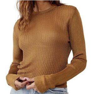 Free People H20 crew pullover tiger eye brown top shirt size Large